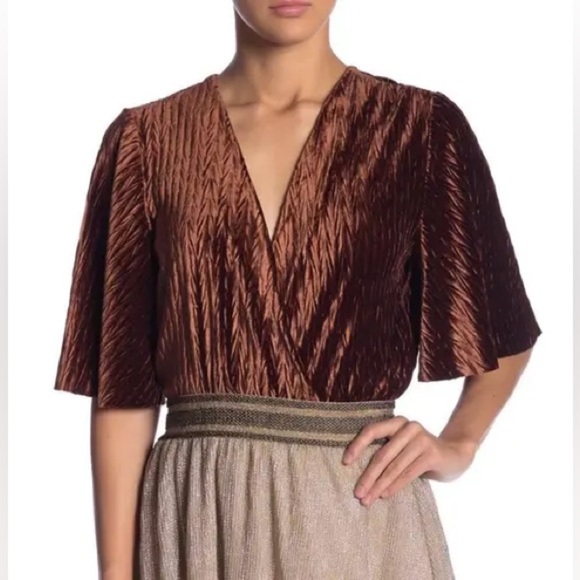 Moon River Velvet Bodysuit with Wrapped Bodice - Picture 1 of 7